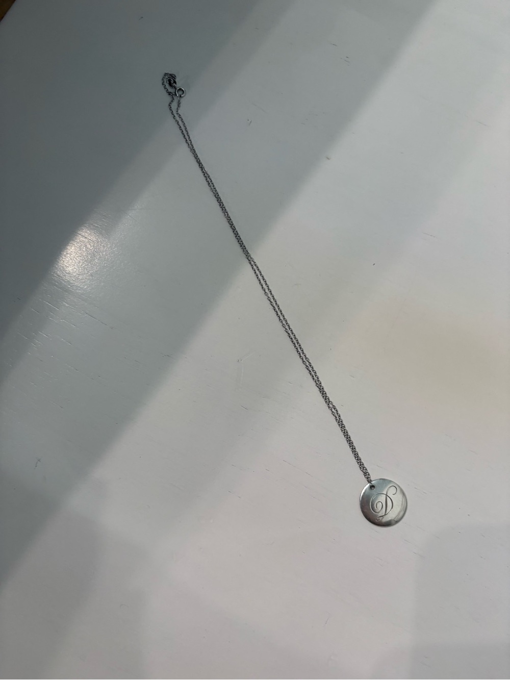 Tiffany and Co Initial “D” Pendant with Silver Chain Necklace